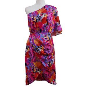 Aidan Mattox One-Shoulder Floral Dress with Tulip-Style Skirt